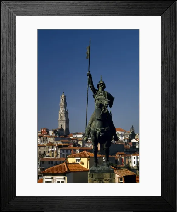 Framed Print : An equestrian statue of Vimara Peres competes with Framed Print : An equestrian statue of Vimara Peres competes with