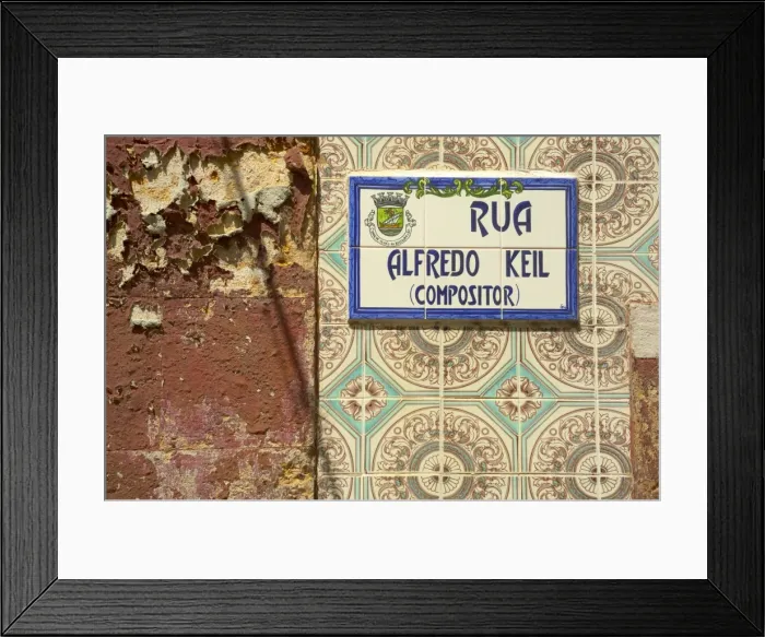 Framed Print : Street sign (Alfredo Keil composer) Olhao, Algarve, Portugal