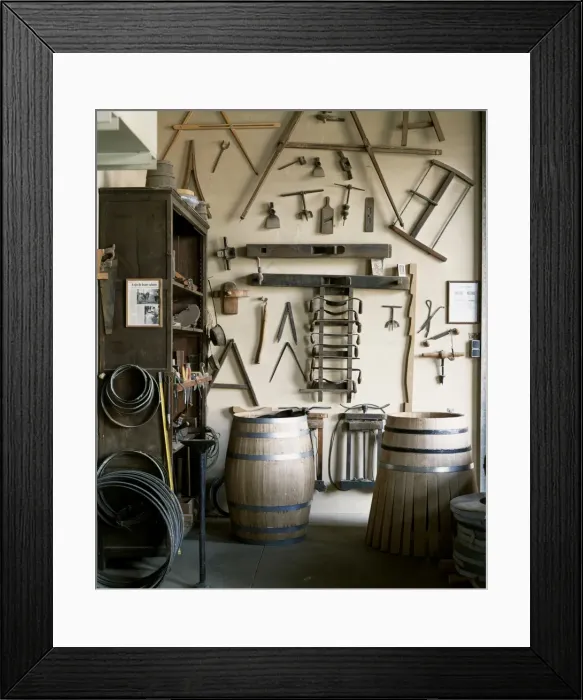 Framed Print : Tools for making wine barrels in the coopers workshop at Muga winery Framed Print : Tools for making wine barrels in the coopers workshop at Muga winery