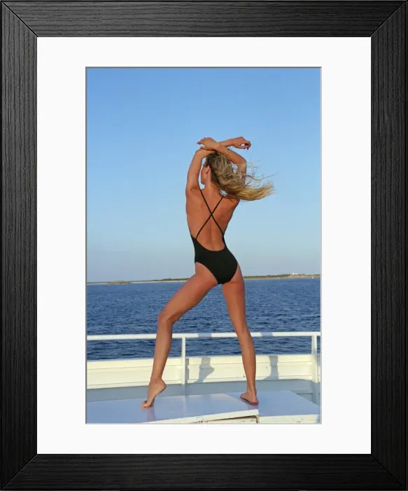 Framed Print : Model posing on the deck of a ferry Framed Print : Model posing on the deck of a ferry