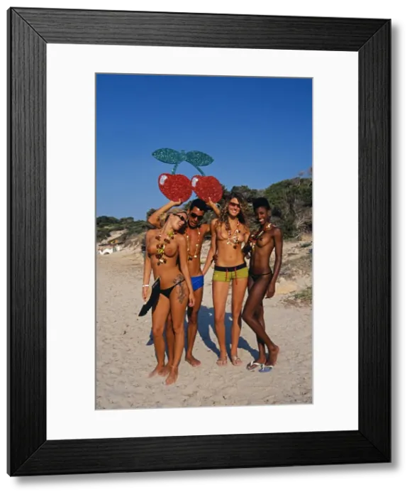 Framed Print : Happy people on the beach in Ibiza