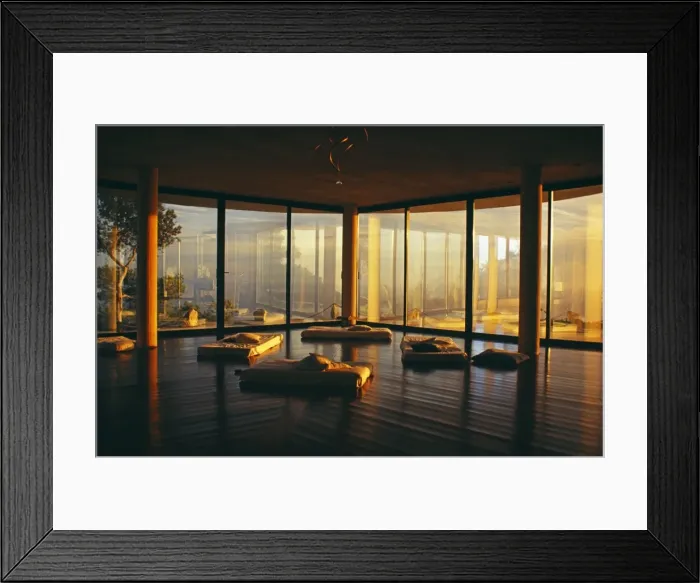 Framed Print : Mattresses on the floor in a glass sided house in Ibiza Framed Print : Mattresses on the floor in a glass sided house in Ibiza