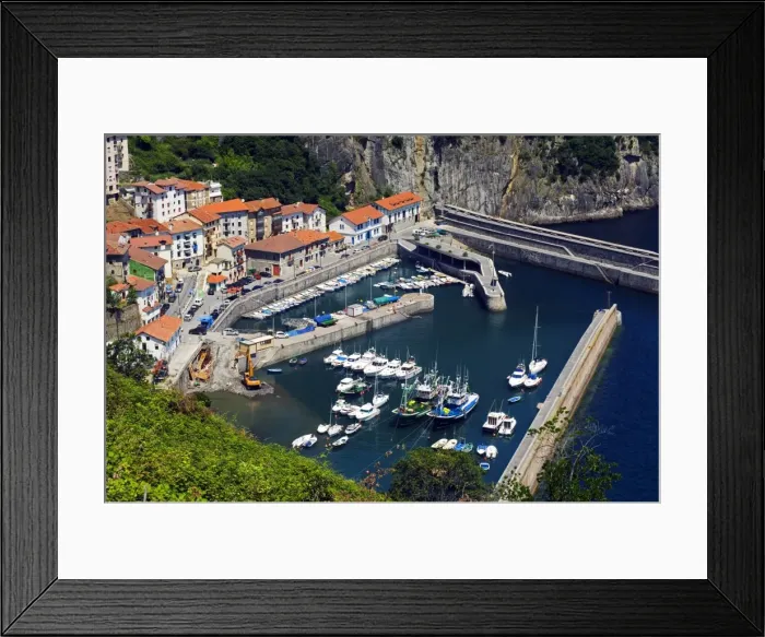 Framed Print : hilltop view of small Harbour Town Elantxobe Framed Print : hilltop view of small Harbour Town Elantxobe