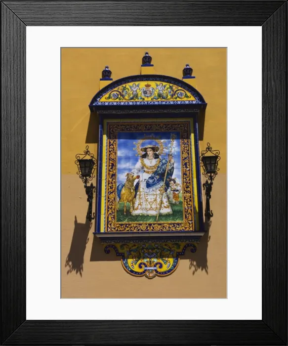 Framed Print : A picture made of painted ceramic tiles depicting a Framed Print : A picture made of painted ceramic tiles depicting a