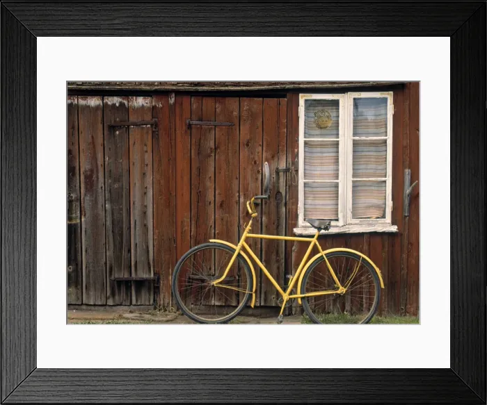 Framed Print : Wooden house & bike Framed Print : Wooden house & bike