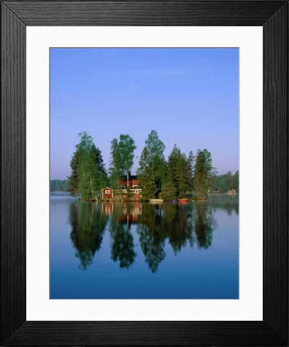 Framed Print : Lake View / House on Island Framed Print : Lake View / House on Island