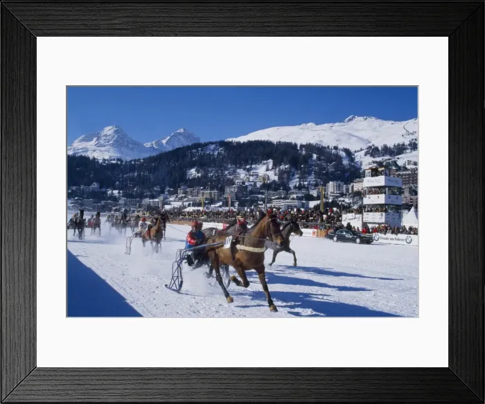 Framed Print : A trotting race with jockeys driving horse-drawn sleighs Framed Print : A trotting race with jockeys driving horse-drawn sleighs