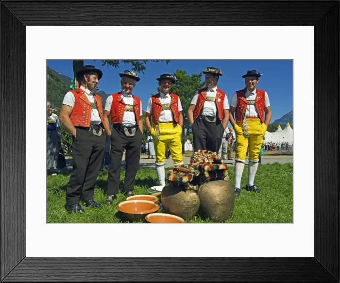 Framed Print : Cowbell ringers in Traditional Alpine Costume