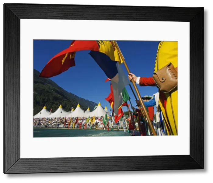 Framed Print : Regional flags of Switzerland are paraded at the Unspunnen