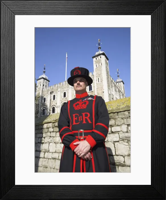 Framed Print : A beafeeter in traditional dress outside the Tower of London Framed Print : A beafeeter in traditional dress outside the Tower of London