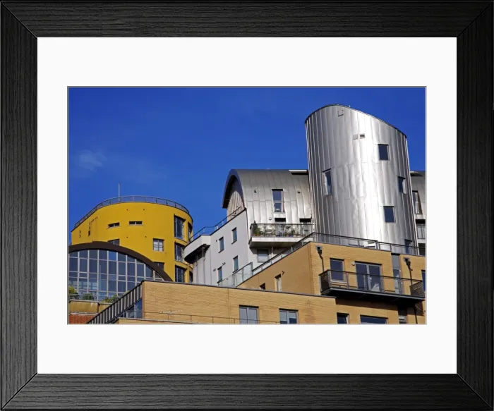 Framed Print : Modern architecture mixes with old along the South Bank of the Thames near Tate Framed Print : Modern architecture mixes with old along the South Bank of the Thames near Tate