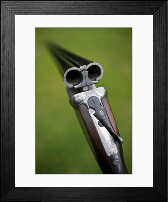 Framed Print : England; A fine side-by-side 12 bore shotgun made by Framed Print : England; A fine side-by-side 12 bore shotgun made by