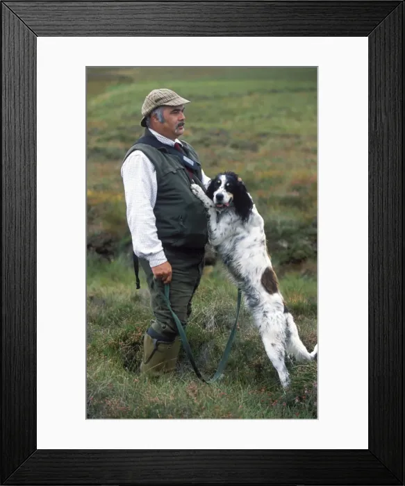Framed Print : Ghillie Jonnie Williamson and his English setter during Framed Print : Ghillie Jonnie Williamson and his English setter during