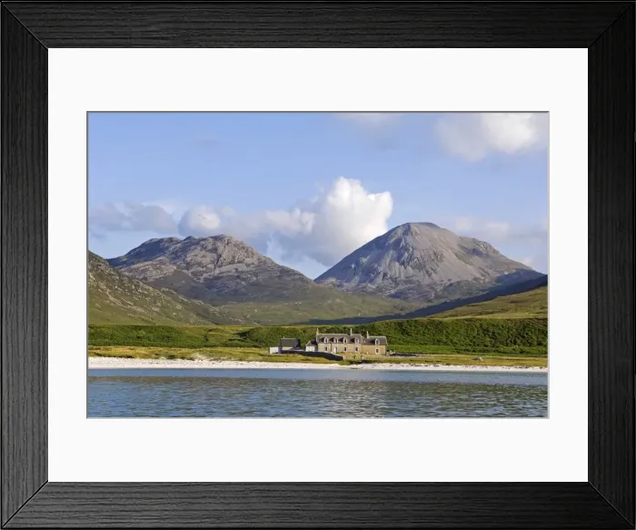 Framed Print : GlenBatrick Lodge overlooks the white sandy shore of Framed Print : GlenBatrick Lodge overlooks the white sandy shore of