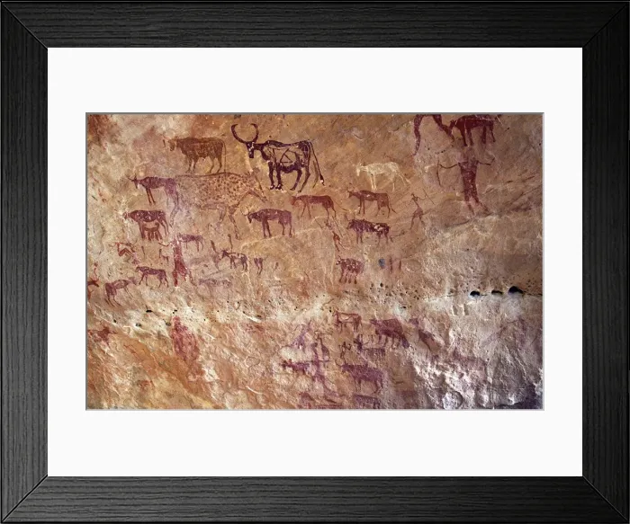 Framed Print : Rock painting depicting domestic cattle in the Jebel Framed Print : Rock painting depicting domestic cattle in the Jebel