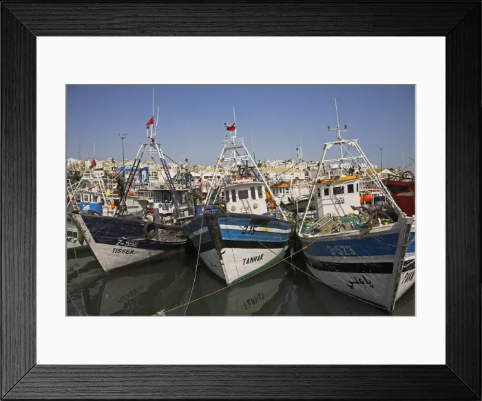 Framed Print : Boats moored in the busy fishing port in Tangier, Morocco Framed Print : Boats moored in the busy fishing port in Tangier, Morocco