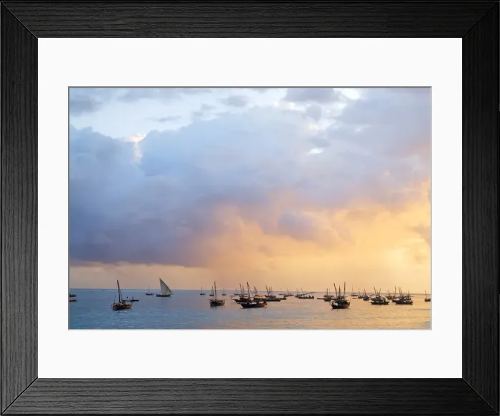 Framed Print : Dhows at sunset, Zanzibar Framed Print : Dhows at sunset, Zanzibar