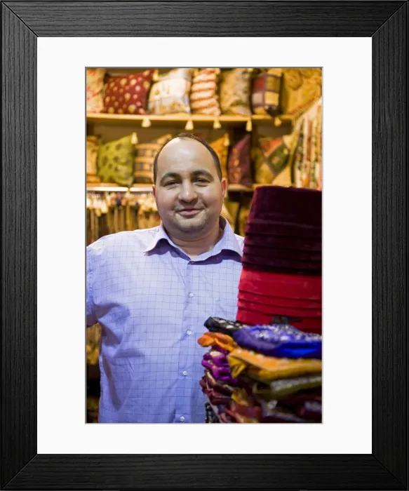 Framed Print : A fabric trader in the Grand Bazaar, Istanbul Framed Print : A fabric trader in the Grand Bazaar, Istanbul