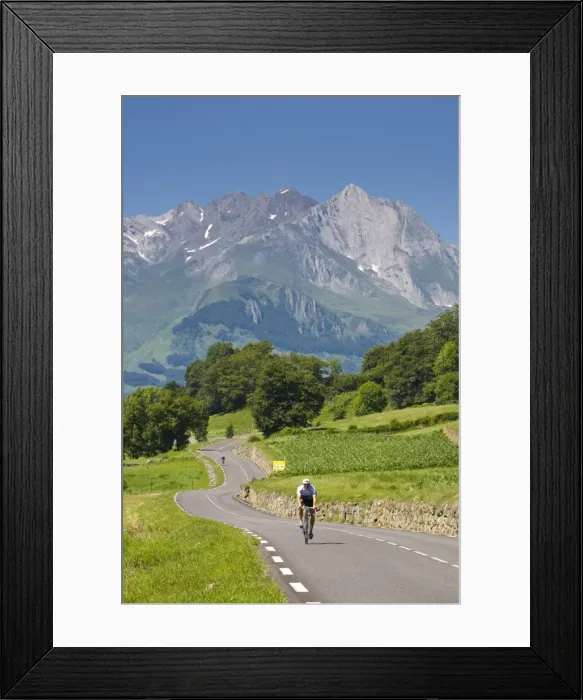 Framed Print : Cyclists, Grange sous la neige, Midi-Pyrenees, France Framed Print : Cyclists, Grange sous la neige, Midi-Pyrenees, France