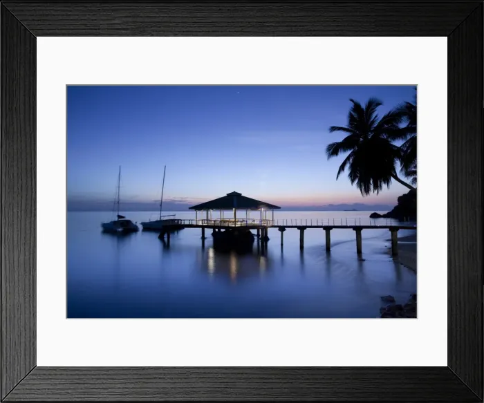 Framed Print : Seychelles, Praslin Island, Anse Bois de Rose, pier at the Coco de Mer hotel, sunset Framed Print : Seychelles, Praslin Island, Anse Bois de Rose, pier at the Coco de Mer hotel, sunset