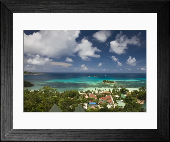 Framed Print : Seychelles, Praslin Island, Anse Volbert, aerial view of tourist village Framed Print : Seychelles, Praslin Island, Anse Volbert, aerial view of tourist village