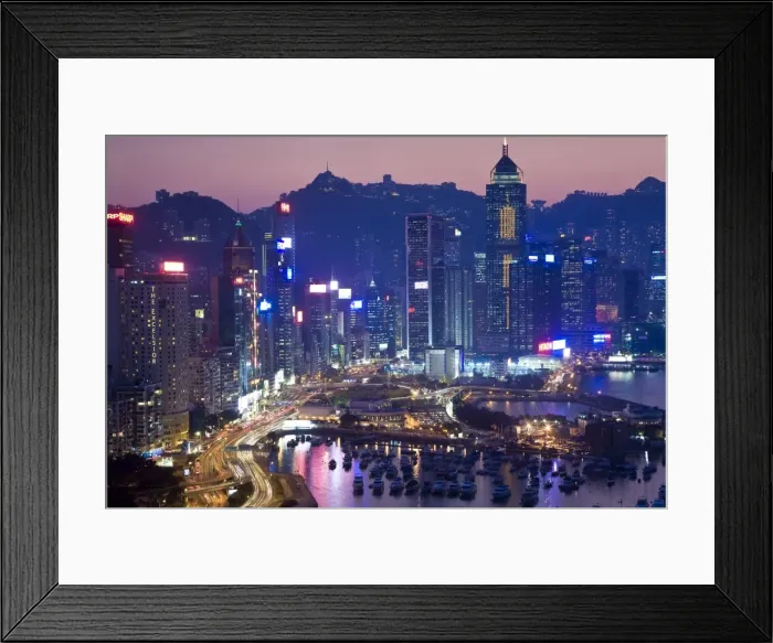 Framed Print : China, Hong Kong, Hong Kong Island, Causeway Bay view across harbour to Victoria Peak