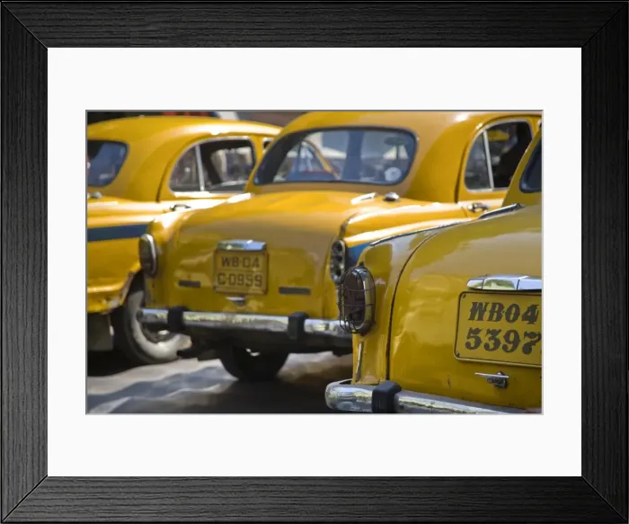 Framed Print : India, West Bengal, Kolkata, Calcutta, Yellow ambassador taxis Framed Print : India, West Bengal, Kolkata, Calcutta, Yellow ambassador taxis