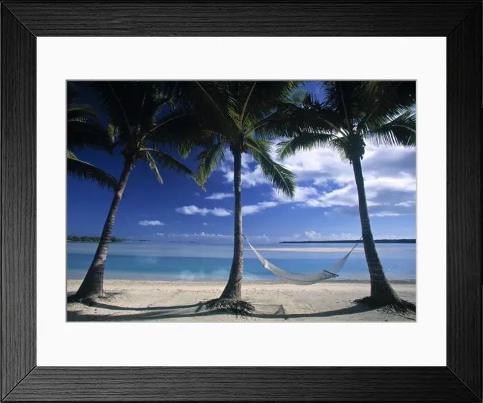 Framed Print : Palms and Hammock, Akitua Motu, Aitutaki, Cook Islands Framed Print : Palms and Hammock, Akitua Motu, Aitutaki, Cook Islands