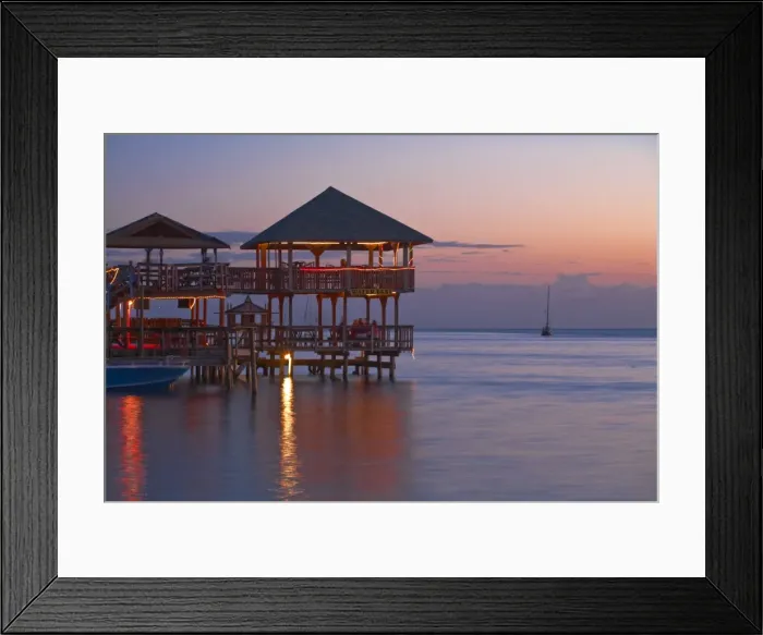 Framed Print : Honduras, Bay Islands, Roatan, West End, Fosters bar and restaurant at sunset Framed Print : Honduras, Bay Islands, Roatan, West End, Fosters bar and restaurant at sunset