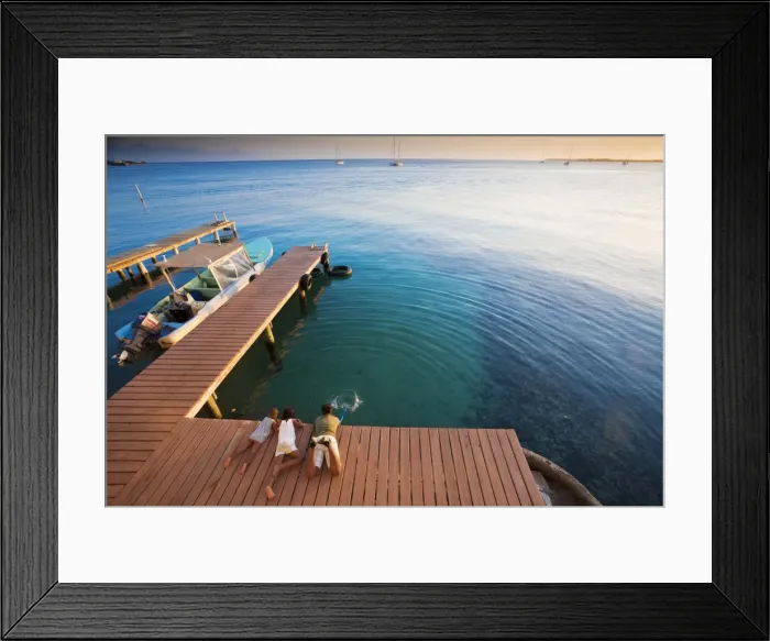 Framed Print : Honduras, Bay Islands, Utila, Children play on Jetty outside Cafe Mariposa Framed Print : Honduras, Bay Islands, Utila, Children play on Jetty outside Cafe Mariposa