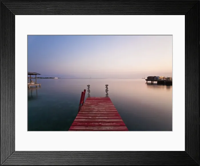 Framed Print : Honduras, Bay Islands, Utila, Red jetty at sunset Framed Print : Honduras, Bay Islands, Utila, Red jetty at sunset