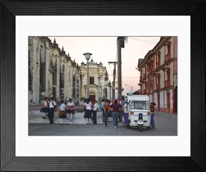 Framed Print : Nicaragua, Leon, Schoolchildren sitting on wall of Leon Cathedral, known as Basilicade la Asuncion Framed Print : Nicaragua, Leon, Schoolchildren sitting on wall of Leon Cathedral, known as Basilicade la Asuncion