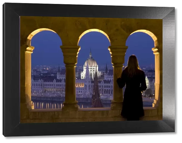 Hungarian Parliament seen from Fishermans Bastion, Budapest, Hungary, MR