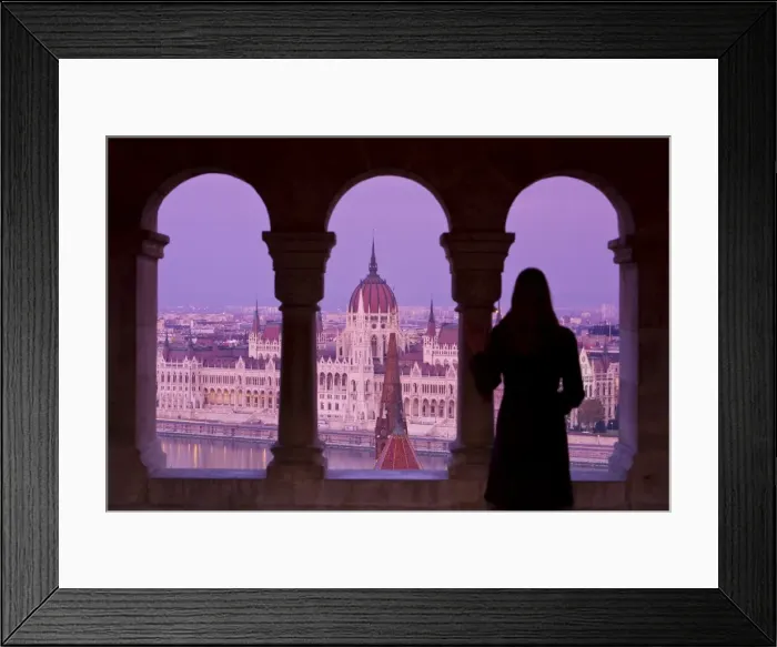 Framed Print : Hungarian Parliament seen from Fishermans Bastion Framed Print : Hungarian Parliament seen from Fishermans Bastion