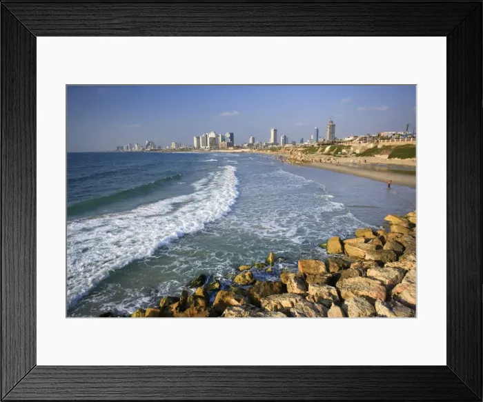 Framed Print : Beach and Tel Aviv from Jaffo Old Port, Israel Framed Print : Beach and Tel Aviv from Jaffo Old Port, Israel