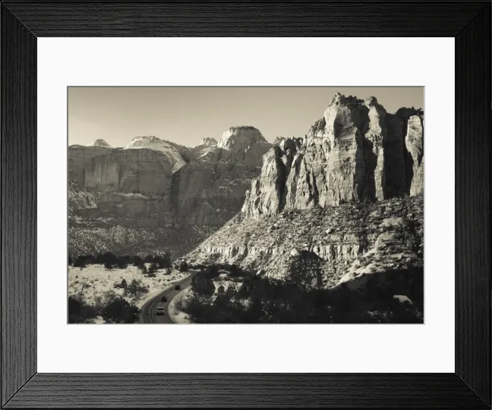 Framed Print : USA, Utah, Virgin, traffic on the Zion-Mt. Carmel Highway, winter Framed Print : USA, Utah, Virgin, traffic on the Zion-Mt. Carmel Highway, winter