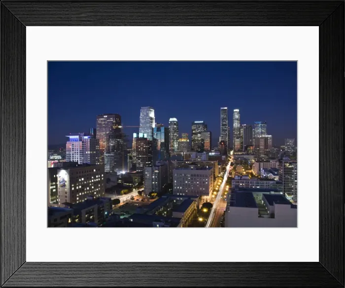 Framed Print : USA, California, Los Angeles, aerial view of downtown from West 11th Street, dusk Framed Print : USA, California, Los Angeles, aerial view of downtown from West 11th Street, dusk
