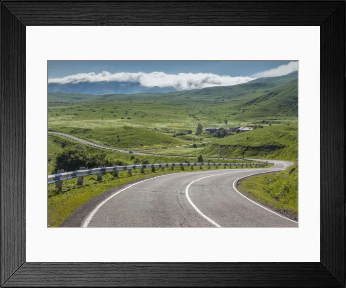 Framed Print : Armenia, Saralan, Zangezur Mountains, mountain fog, and highway, summer