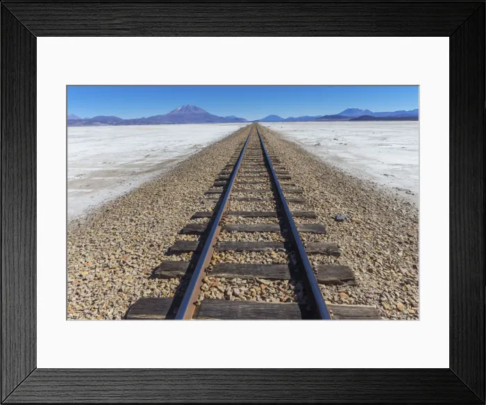 Framed Print : Railway to Chile, Uyuni salt flat, Salar de Uyuni, Potosi department, Bolivia Framed Print : Railway to Chile, Uyuni salt flat, Salar de Uyuni, Potosi department, Bolivia