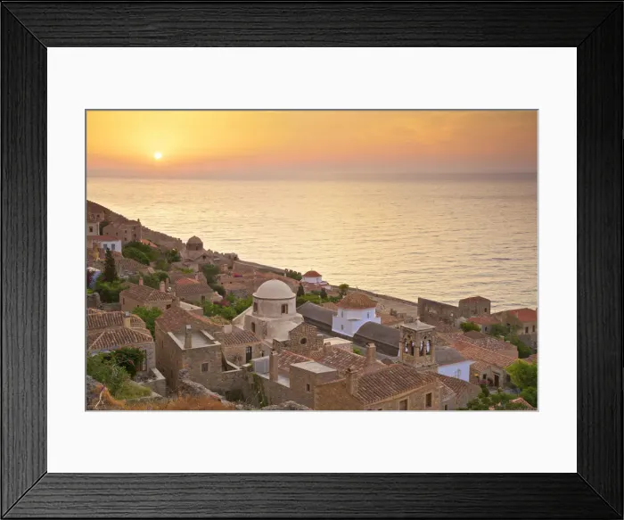 Framed Print : Sunrise Over Monemvasia, Laconia, The Peloponnese, Greece, Southern Europe