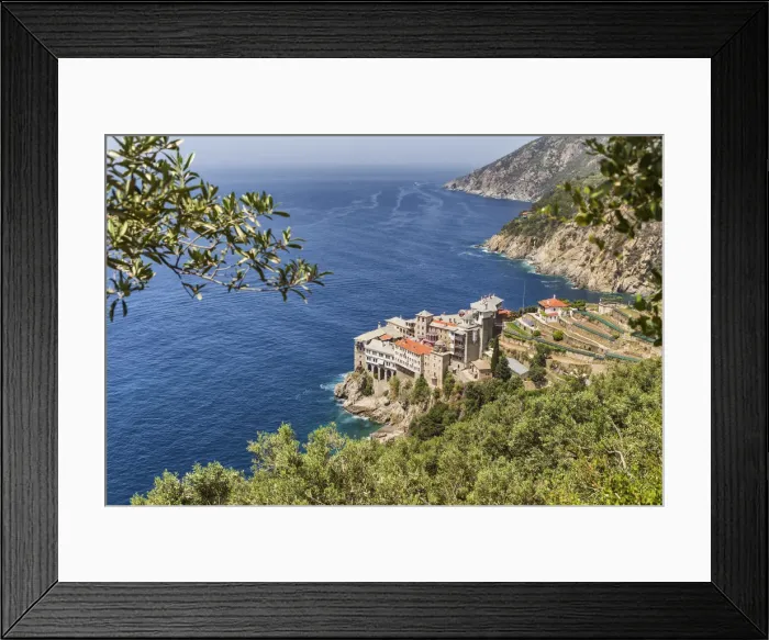 Framed Print : Osiou Gregoriou monastery, Mount Athos, Athos peninsula, Greece