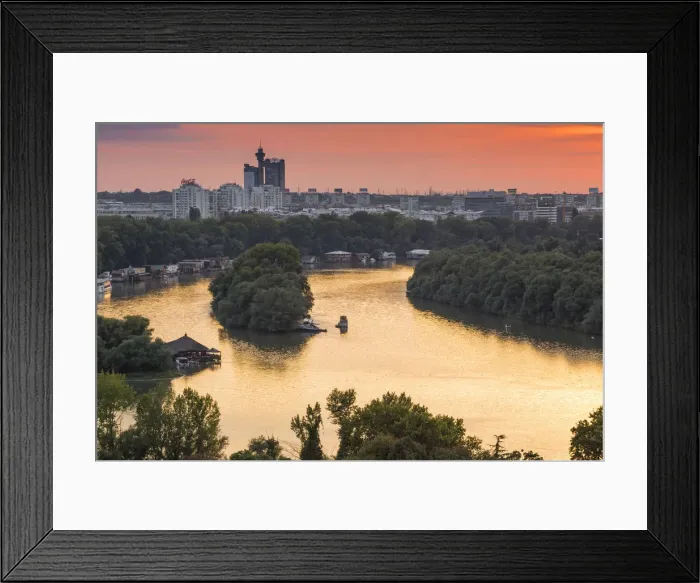 Framed Print : Serbia, Belgrade, View across the confluence of the Sava and Danube rivers, to New Framed Print : Serbia, Belgrade, View across the confluence of the Sava and Danube rivers, to New