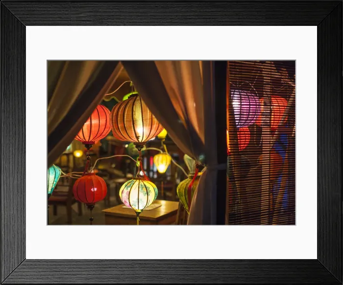 Framed Print : Laos, Luang Prabang, lanterns along Mekong Riverfront