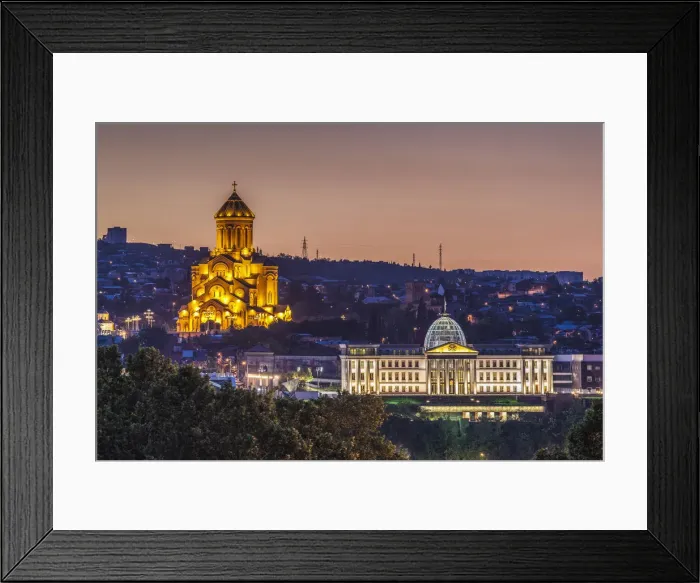 Framed Print : Georgia, Tbilisi, Tsminda Sameba Cathedral and Presidential Palace Framed Print : Georgia, Tbilisi, Tsminda Sameba Cathedral and Presidential Palace