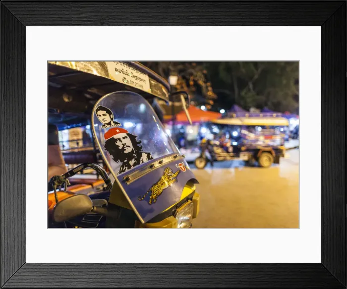 Framed Print : Laos, Luang Prabang, Sisavangvong Road, Handicraft Night Market, tuk-tuk motorcycle taxi Framed Print : Laos, Luang Prabang, Sisavangvong Road, Handicraft Night Market, tuk-tuk motorcycle taxi