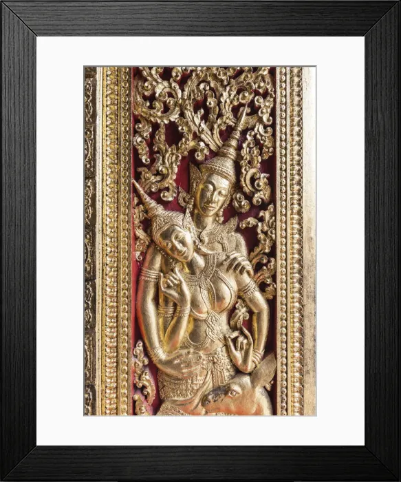 Framed Print : Laos, Luang Prabang, Wat Xieng Thong, door detail