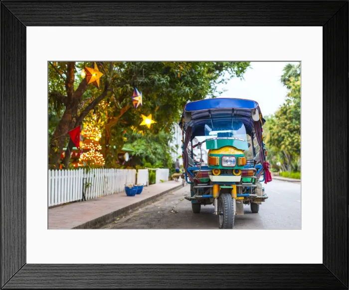 Framed Print : Laos, Luang Prabang, tuk-tuk, motorcycle taxi Framed Print : Laos, Luang Prabang, tuk-tuk, motorcycle taxi