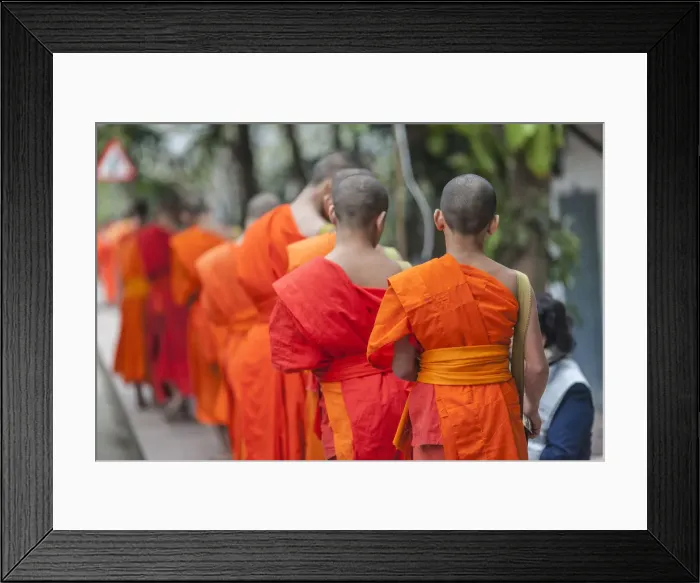 Framed Print : Laos, Luang Prabang, Tak Bat, dawn procession of Buddhist monks collecting alms Framed Print : Laos, Luang Prabang, Tak Bat, dawn procession of Buddhist monks collecting alms