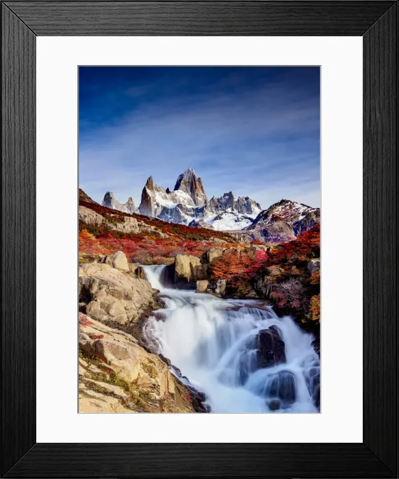 Framed Print : Waterfall on Arroyo del Salto and Mount Fitz Roy, Los Glaciares National Park, Santa Framed Print : Waterfall on Arroyo del Salto and Mount Fitz Roy, Los Glaciares National Park, Santa