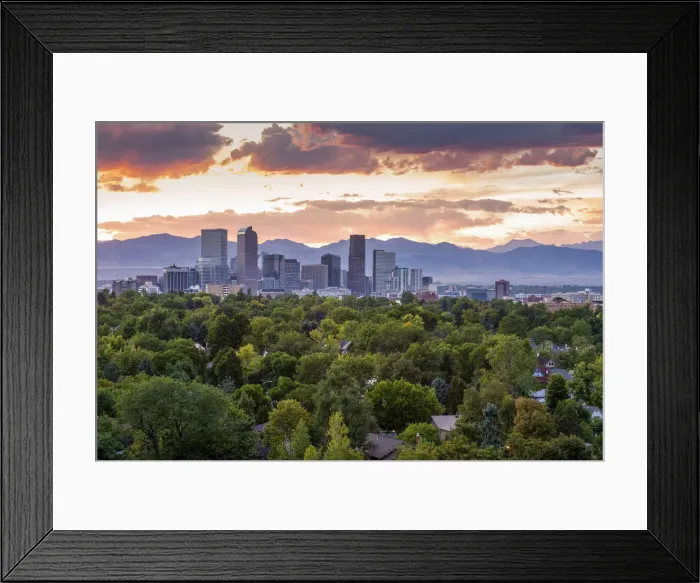 Framed Print : USA, Colorado, Denver Skyline and Rocky Mountains
